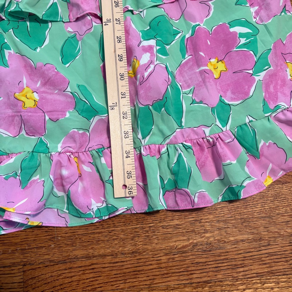 Staccato Dress Womens L Green Pink Floral Ruffle Tiered Sleeveless Casual - Picture 7 of 8